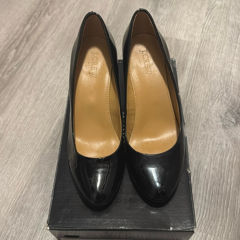 J crew black patent leather wedge 3” heel